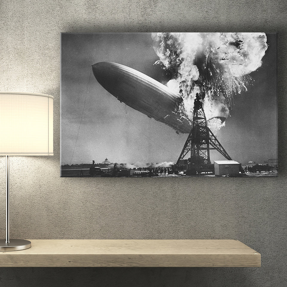 Hindenburg Disaster Black And White Print, Airship Crash Canvas Prints Wall Art Home Decor