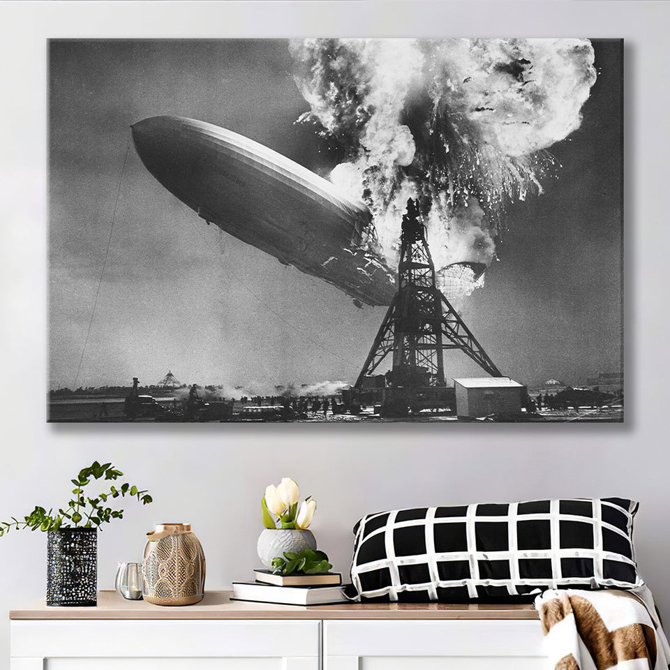 Hindenburg Disaster Black And White Print, Airship Crash Canvas Prints Wall Art Home Decor