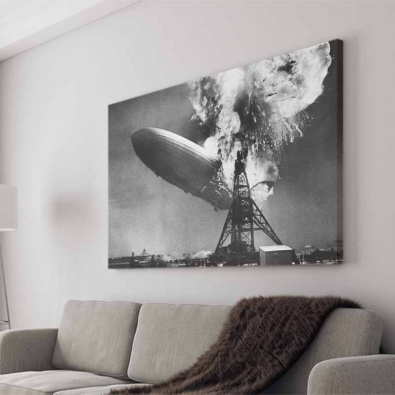 Hindenburg Disaster Black And White Print, Airship Crash Canvas Prints Wall Art Home Decor