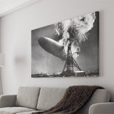 Hindenburg Disaster Black And White Print, Airship Crash Canvas Prints Wall Art Home Decor