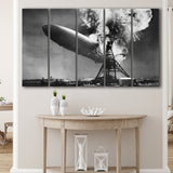 Hindenburg Disaster Black And White Print, Airship Crash Larger Canvas Art, 5 Piece Canvas Prints Wall Art Decor