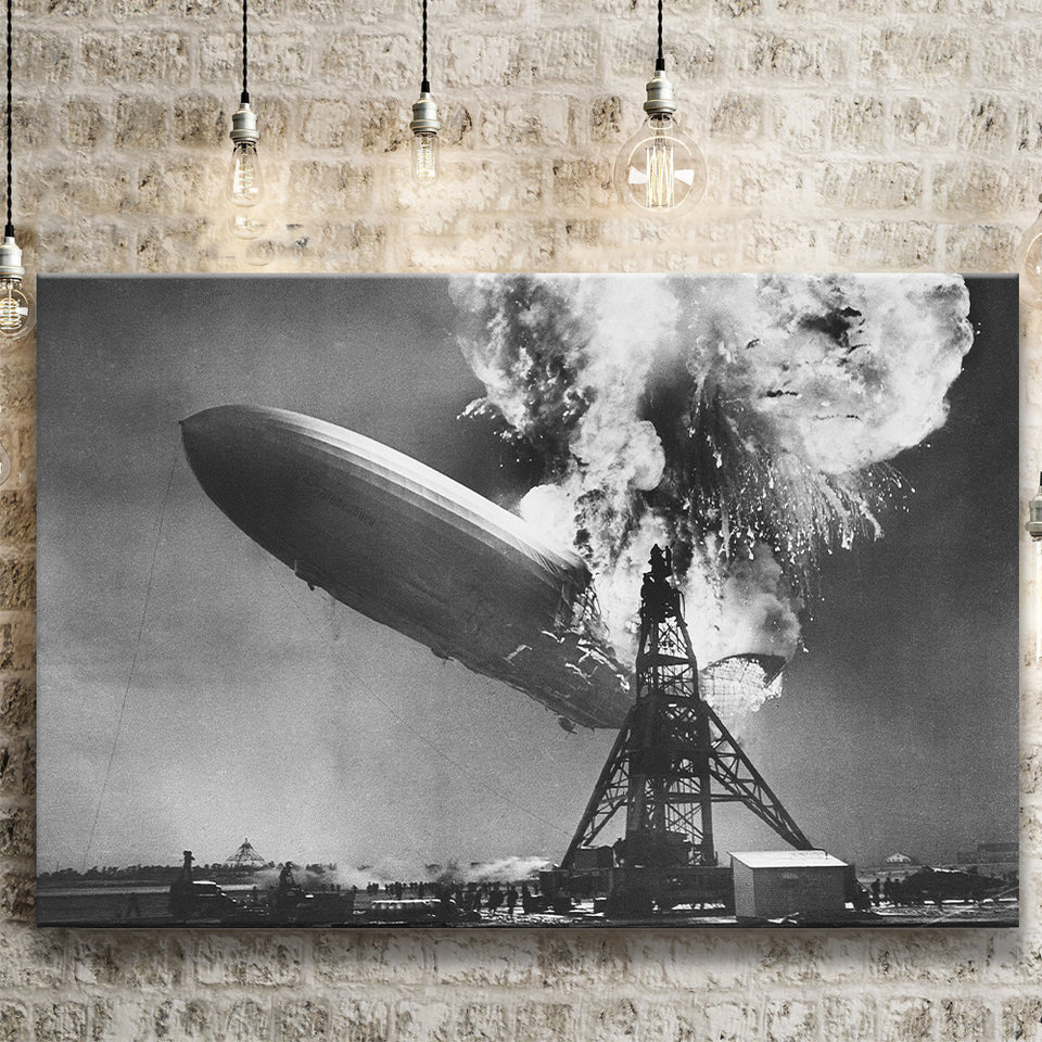 Hindenburg Disaster Black And White Print, Airship Crash Canvas Prints Wall Art Home Decor