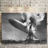 Hindenburg Disaster Black And White Print, Airship Crash Canvas Prints Wall Art Home Decor