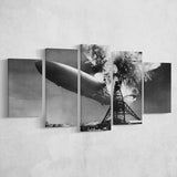Hindenburg Disaster Black And White Print, Airship Crash 5 Panels, Canvas Prints Wall Art Decor, Large Canvas Art