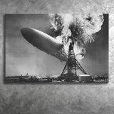 Hindenburg Disaster Black And White Print, Airship Crash Canvas Prints Wall Art Home Decor