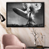 Hindenburg Disaster Black And White Print, Airship Crash Framed Canvas Prints Wall Art Home Decor,Floating Frame