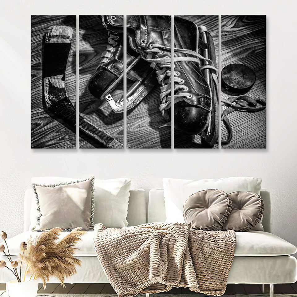 Hockey Equipment Cool 5 Piece B Canvas Prints Wall Art Decor - Painting Canvas, Multi Panels