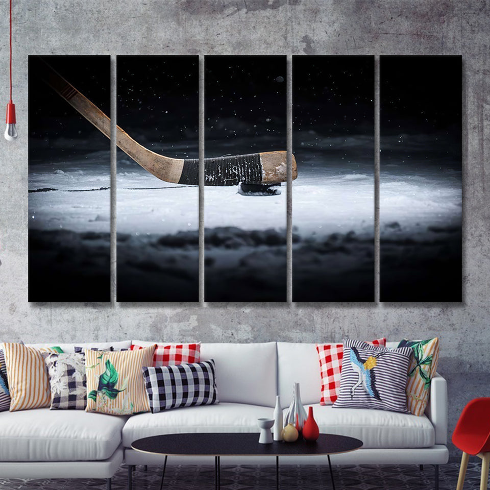 Hockey Ready To Hang Canvas Print 5 Pieces Canvas Prints Wall Art - Painting Canvas, Multi Panels, Wall Decor