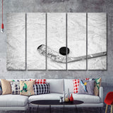 Hockey Stick and Hockey Puck 5 Piece B Canvas Prints Wall Art Decor - Painting Canvas, Multi Panels