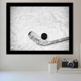 Hockey Stick and Hockey Puck Framed Art Prints Wall Decor - Painting Prints, Framed Picture, Home Decor