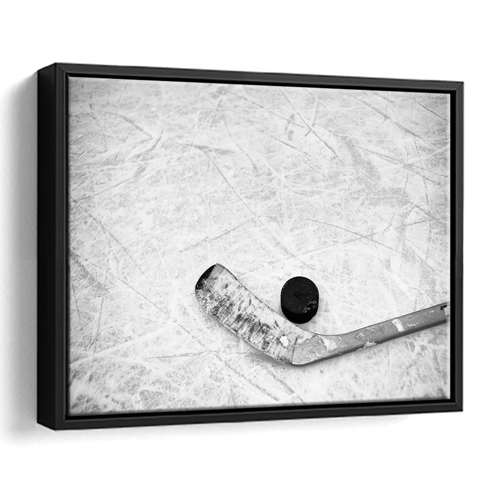 Hockey Stick and Hockey Puck Framed Canvas Prints Wall Art Decor - Paiting Canvas, Art Prints, Floating Frame