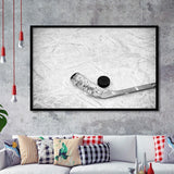 Hockey Stick and Hockey Puck Framed Art Prints Wall Decor - Painting Prints, Framed Picture, Home Decor