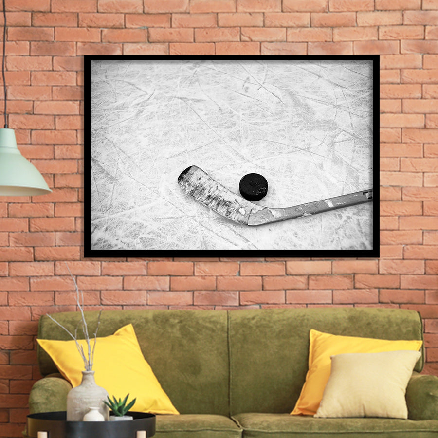 Hockey Stick and Hockey Puck Framed Art Prints Wall Decor - Painting Prints, Framed Picture, Home Decor