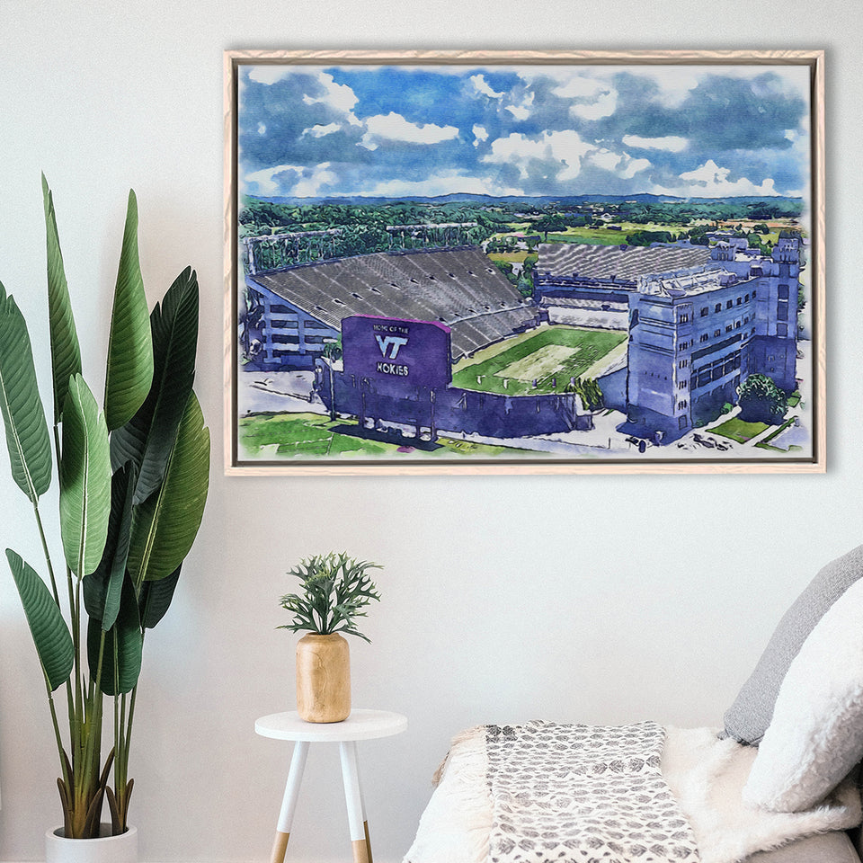 Hokies Football Stadium Lane Stadium Watercolor, Sport Art Prints Fan Gift, Framed Canvas Prints Wall Art Decor