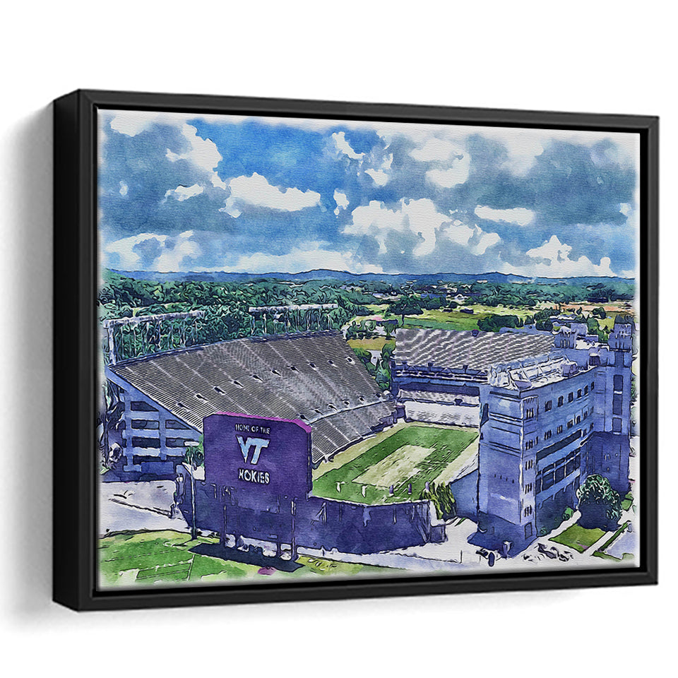Hokies Football Stadium Lane Stadium Watercolor, Sport Art Prints Fan Gift, Framed Canvas Prints Wall Art Decor
