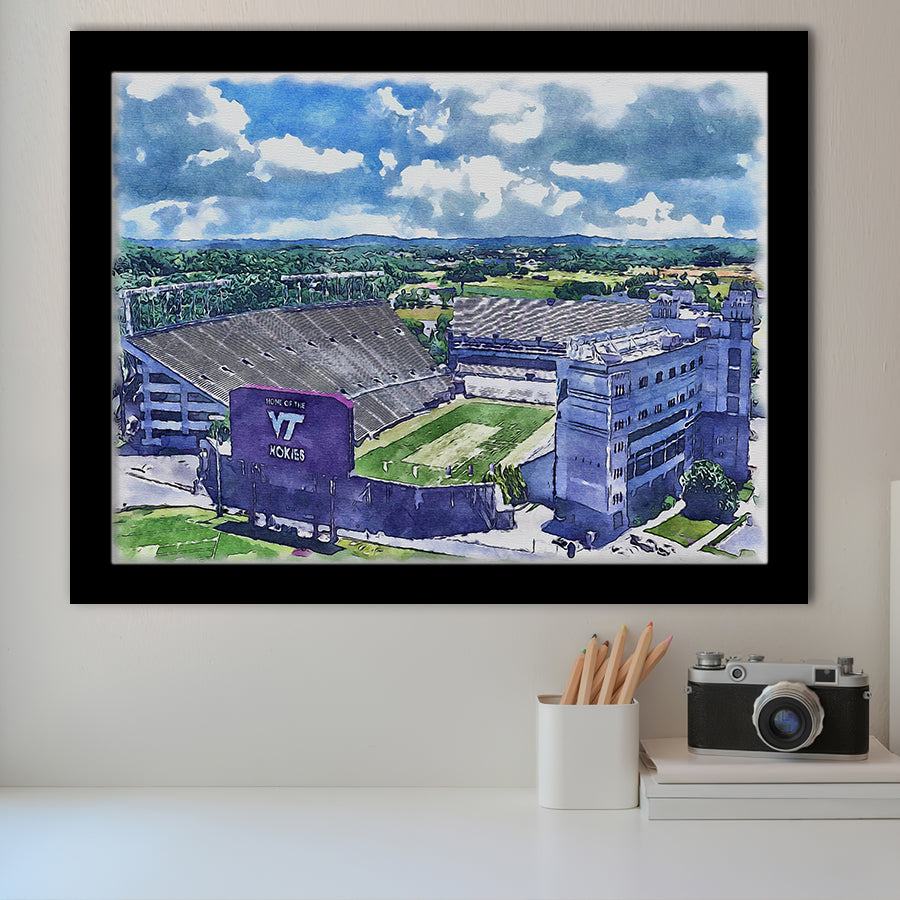 Hokies Football Stadium Lane Stadium Watercolor, Sport Prints Fan Gift, Framed Art Prints Wall Art Decor