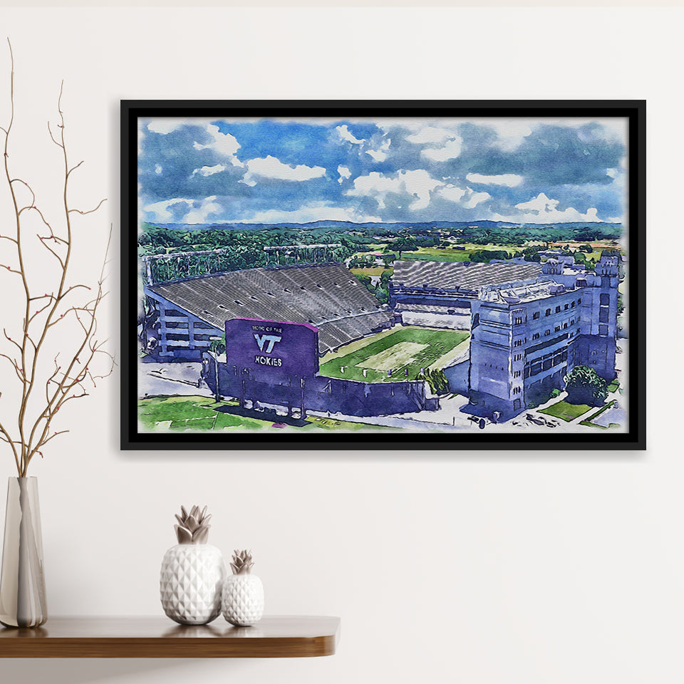 Hokies Football Stadium Lane Stadium Watercolor, Sport Art Prints Fan Gift, Framed Canvas Prints Wall Art Decor