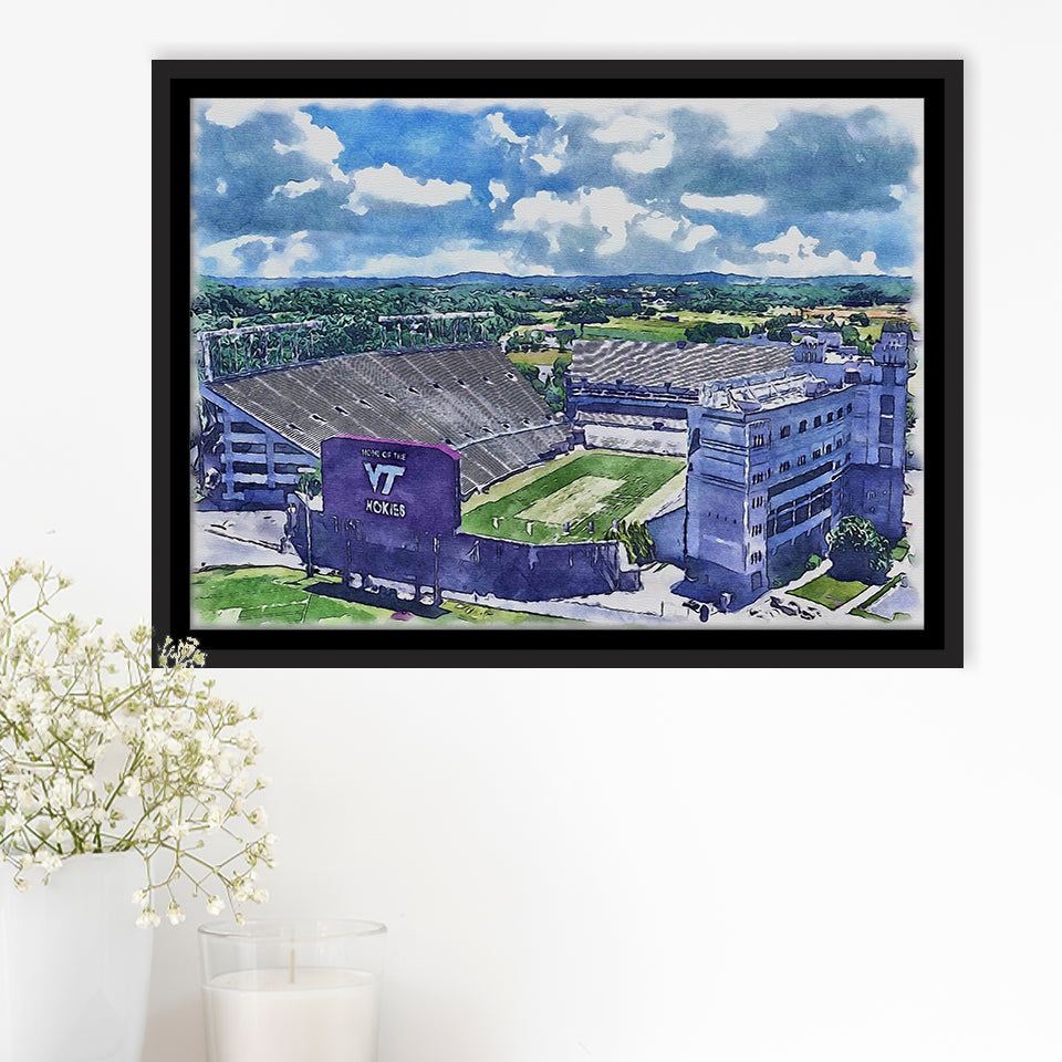 Hokies Football Stadium Lane Stadium Watercolor, Sport Art Prints Fan Gift, Framed Canvas Prints Wall Art Decor