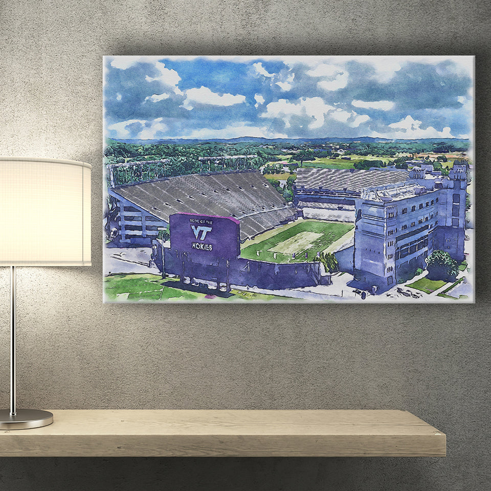 Hokies Football Stadium Lane Stadium Watercolor, Sport Art Prints Fan Gift, Canvas Prints Wall Art Decor