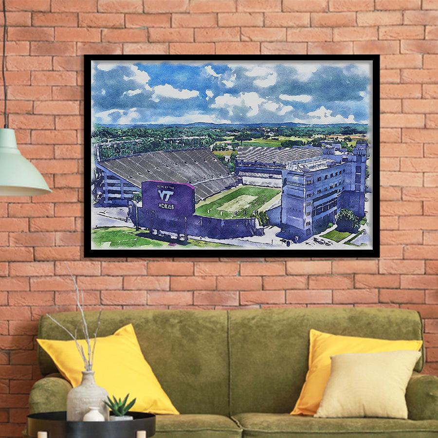 Hokies Football Stadium Lane Stadium Watercolor, Sport Prints Fan Gift, Framed Art Prints Wall Art Decor