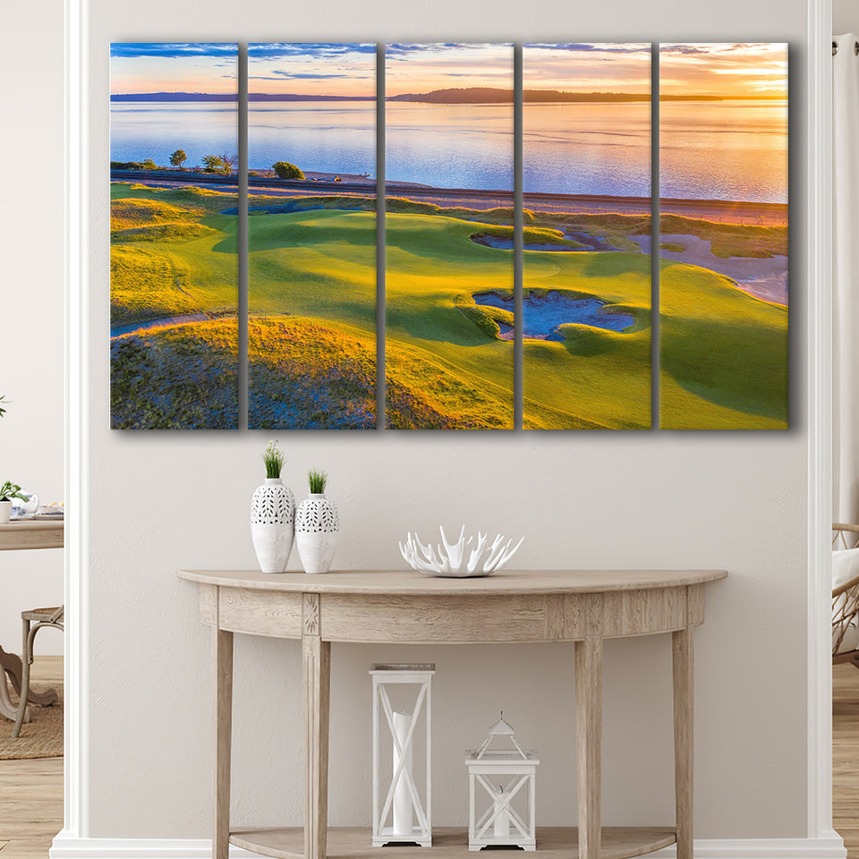 Hole 17, Chambers Bay Golf Course, 5 Panels Extra Large Canvas Prints Wall Art Decor
