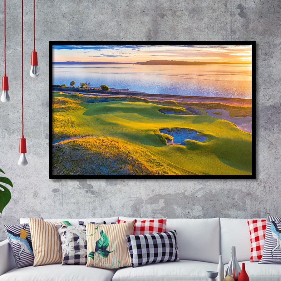 Hole 17, Chambers Bay Golf Course, Golf Sport Print, Golf Lover, Framed Art Prints Home Decor