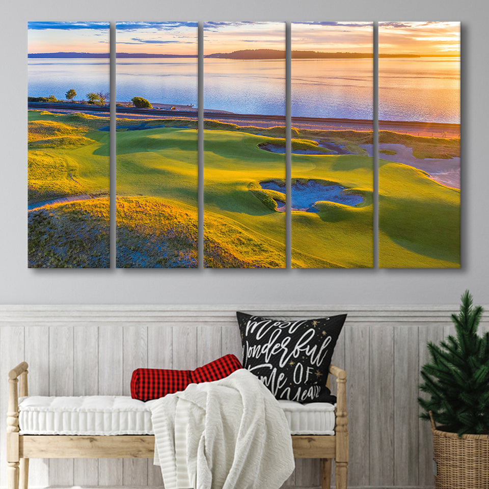 Hole 17, Chambers Bay Golf Course, 5 Panels Extra Large Canvas Prints Wall Art Decor