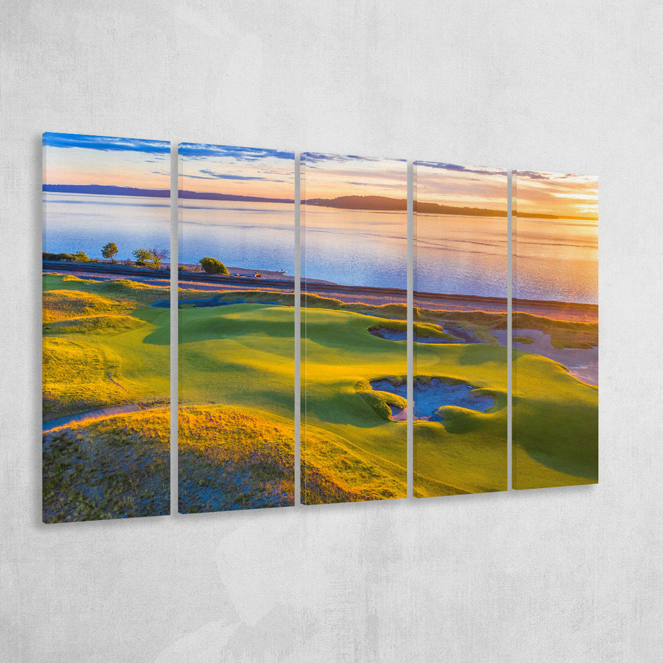 Hole 17, Chambers Bay Golf Course, 5 Panels Extra Large Canvas Prints Wall Art Decor