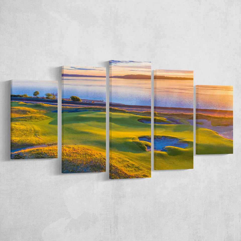 Hole 17, Chambers Bay Golf Course, Golf Art Print, 5 Panels Canvas Prints Wall Art Decor