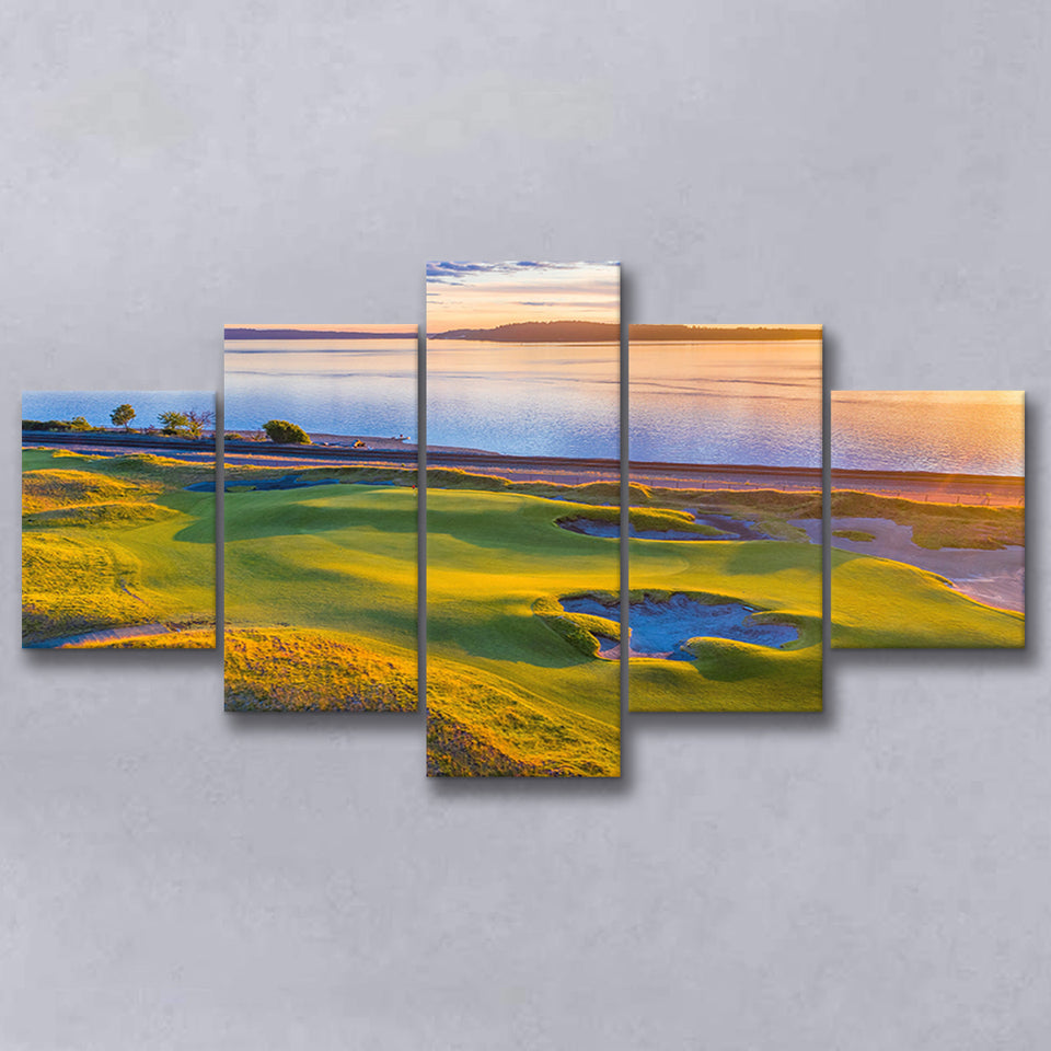 Hole 17, Chambers Bay Golf Course, Golf Art Print, 5 Panels Canvas Prints Wall Art Decor