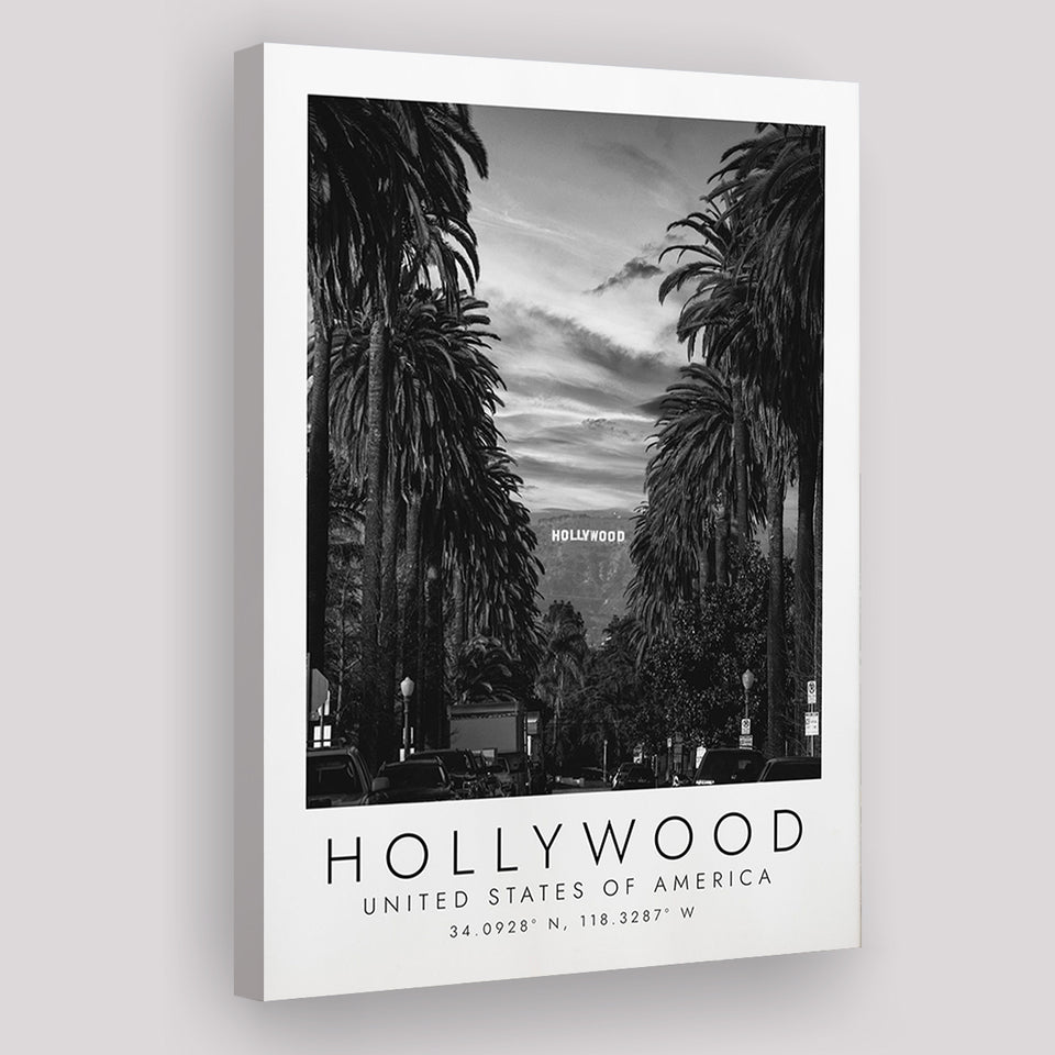 Hollywood, Usa Black And White Art Canvas Prints Wall Art Home Decor