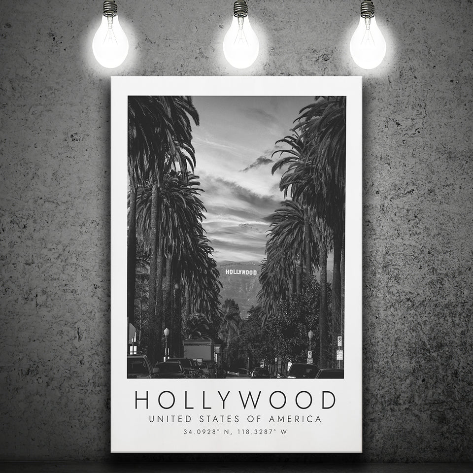 Hollywood, Usa Black And White Art Canvas Prints Wall Art Home Decor