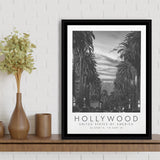 Hollywood, Usa Black And White Art Framed Canvas Prints Wall Art Home Decor, Floating Frame