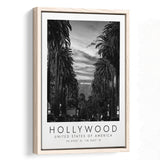 Hollywood, Usa Black And White Art Framed Canvas Prints Wall Art Home Decor, Floating Frame