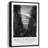 Hollywood, Usa Black And White Art Framed Canvas Prints Wall Art Home Decor, Floating Frame