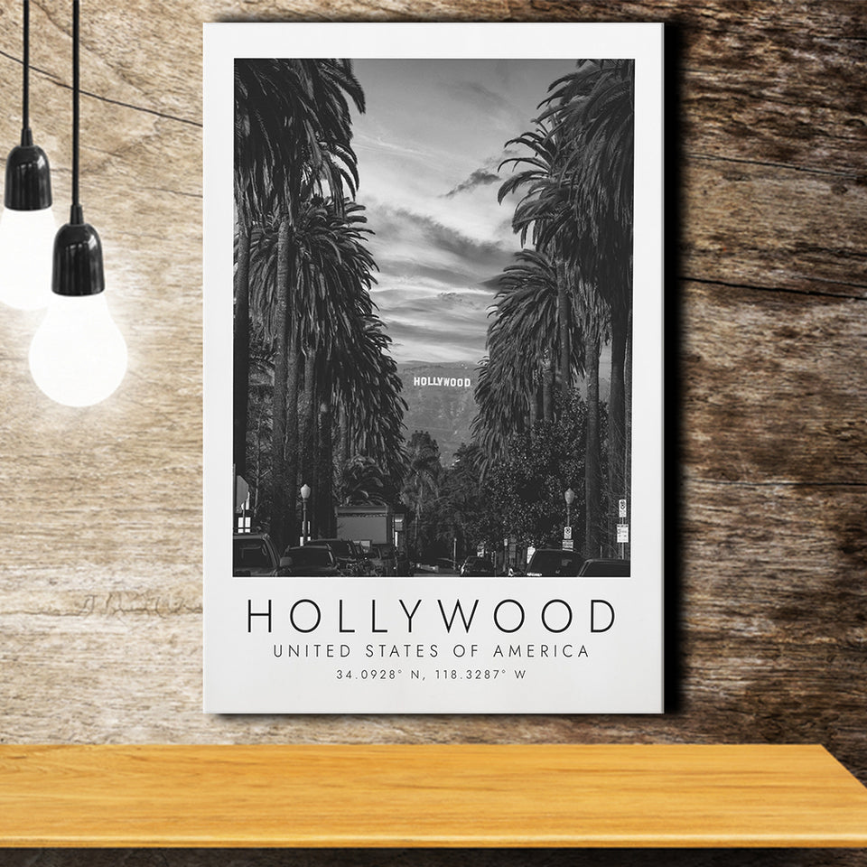 Hollywood, Usa Black And White Art Canvas Prints Wall Art Home Decor