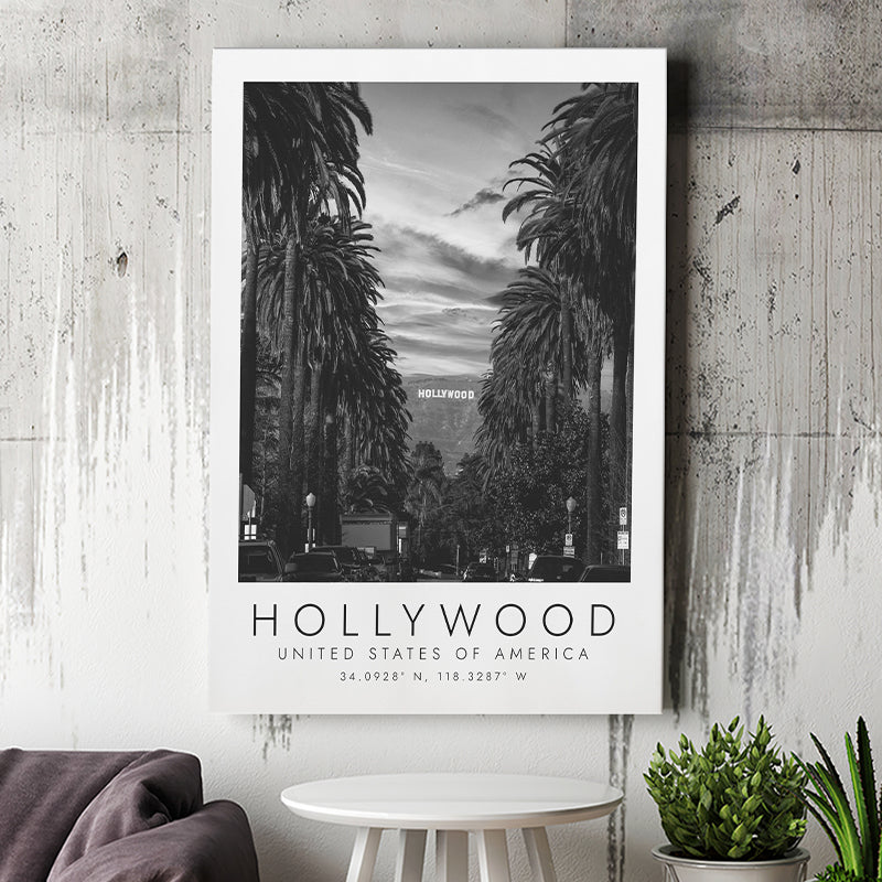 Hollywood, Usa Black And White Art Canvas Prints Wall Art Home Decor
