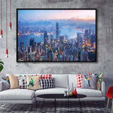 Hong Kong City at Night Framed Canvas Prints Wall Art Decor - Paiting Canvas, Art Prints, Floating Frame