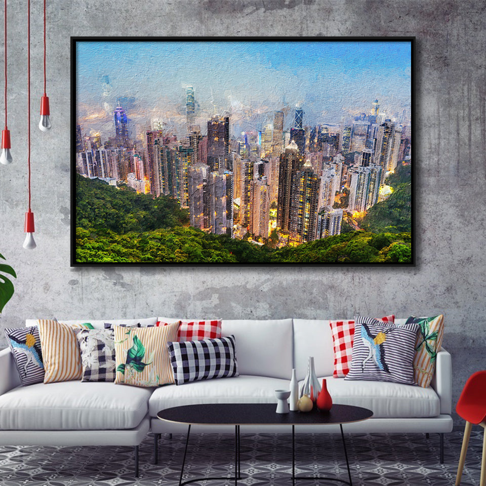 Hong Kong Cityscape Canvas Print View from Victoria Peak Framed Canvas Prints Wall Art Decor - Paiting Canvas, Art Prints, Floating Frame