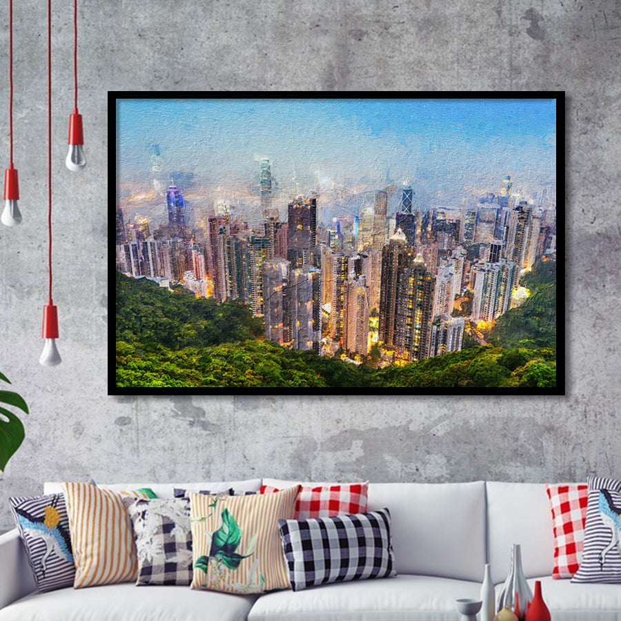 Hong Kong Cityscape Canvas Print View from Victoria Peak Framed Art Prints Wall Decor - Painting Prints, Framed Picture, Home Decor