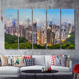 Hong Kong Cityscape Canvas Print View from Victoria Peak 5 Piece B Canvas Prints Wall Art Decor - Painting Canvas, Multi Panels