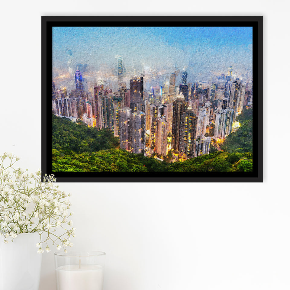 Hong Kong Cityscape Canvas Print View from Victoria Peak Framed Canvas Prints Wall Art Decor - Paiting Canvas, Art Prints, Floating Frame