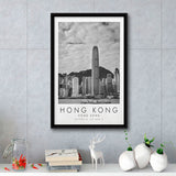 Hong Kong Black And White Art Framed Canvas Prints Wall Art Home Decor, Floating Frame
