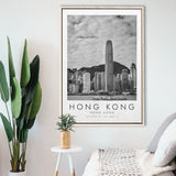 Hong Kong Black And White Art Framed Canvas Prints Wall Art Home Decor, Floating Frame