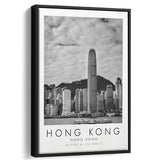 Hong Kong Black And White Art Framed Canvas Prints Wall Art Home Decor, Floating Frame