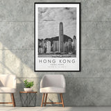 Hong Kong Black And White Art Framed Canvas Prints Wall Art Home Decor, Floating Frame