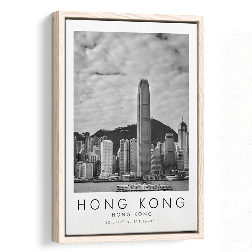 Hong Kong Black And White Art Framed Canvas Prints Wall Art Home Decor, Floating Frame