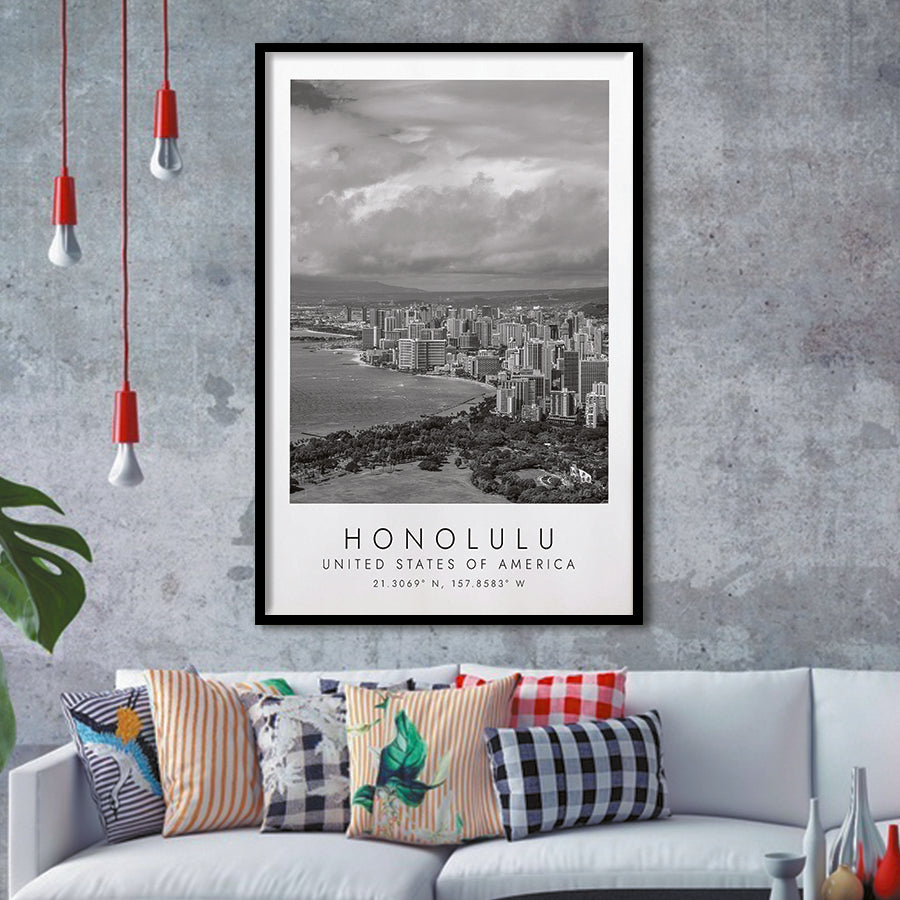 Honolulu Usa Black And White Art Framed Art Prints Wall Art Decor, Framed Picture