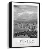 Honolulu Usa Black And White Art Framed Canvas Prints Wall Art Home Decor, Floating Frame