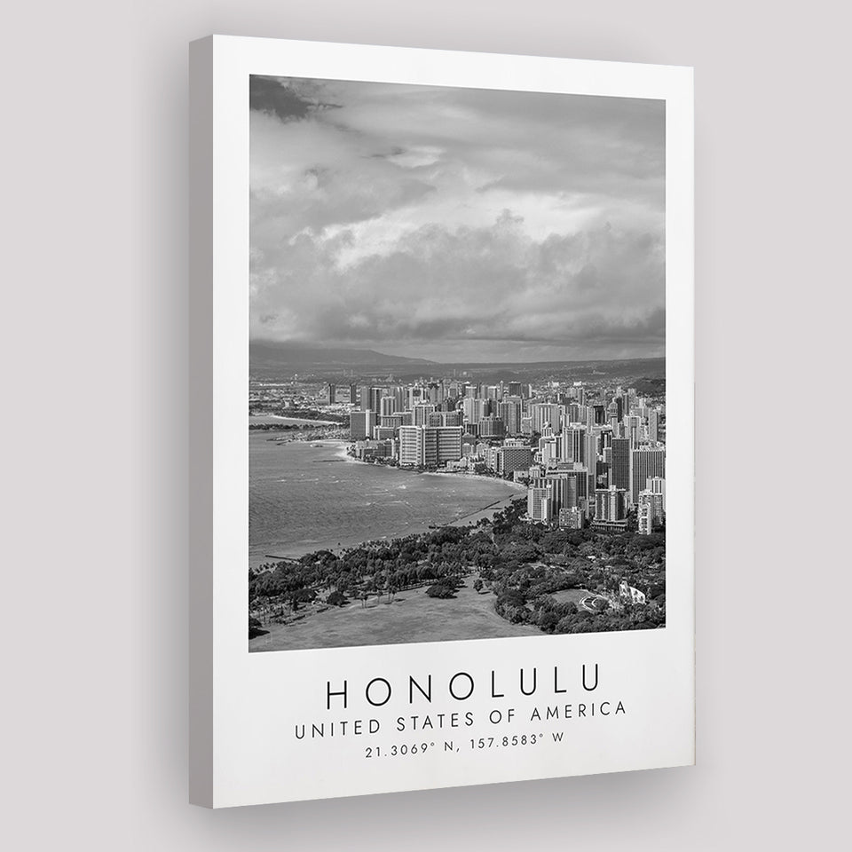 Honolulu Usa Black And White Art Canvas Prints Wall Art Home Decor